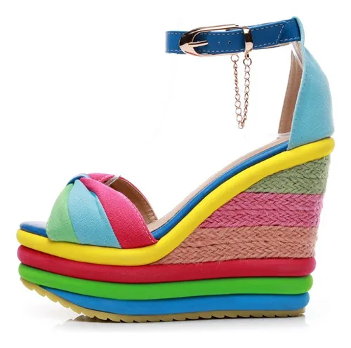 Cu as Altas Multicolor Patchwork Sandalias Peep Toe Tac n Al