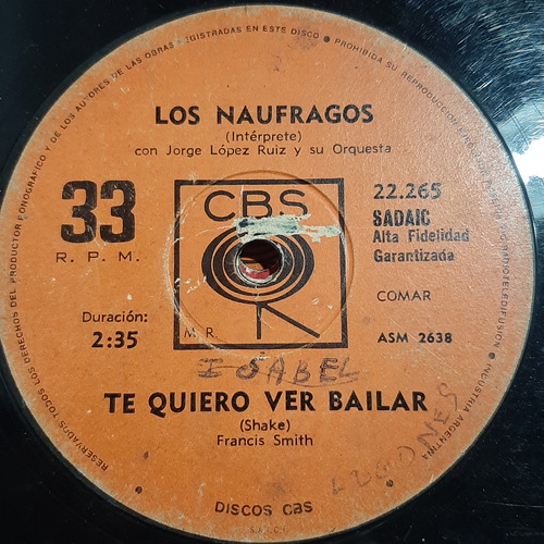 Simple Los Naufragos Jorge Lopez Ruiz Orquesta Cbs C2