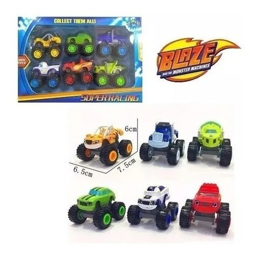 Kit Com 6 Carrinho Blaze Monster Machine Racer Fricçao