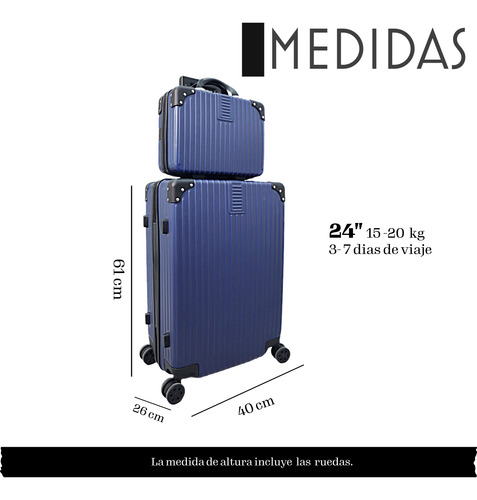 Maleta Grande Para Viaje Capacidad 20 Kg + Neceser Cabina Azul Marino 5863-6