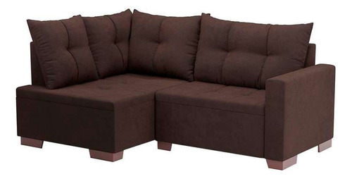 Sofá De Canto 4 Lugares Leme Suede Marrom