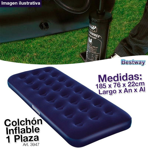Combo Colchon Inflable Camping 1 Plaza Y 2p + Inflador