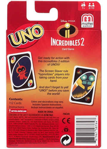 Uno Versión Los Increíbles 2 Edición Especial Juego Cartas
