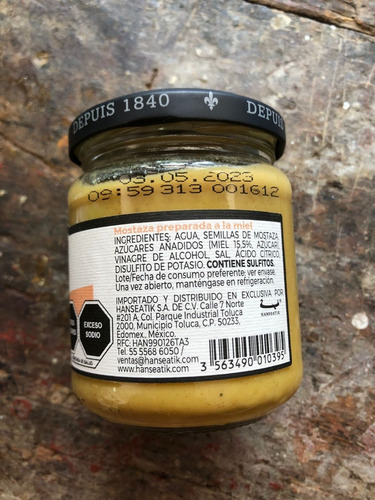 Mostaza A La Miel Dijon Francesa 1 Frasco De 200 Gr.