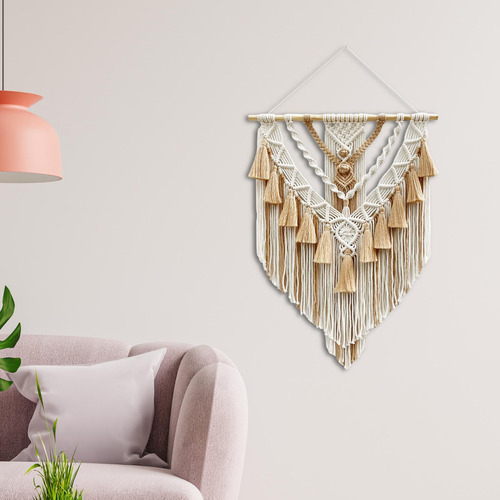 Tapiz De Macramé, Colgante De Pared Tejido A Mano Bohemio
