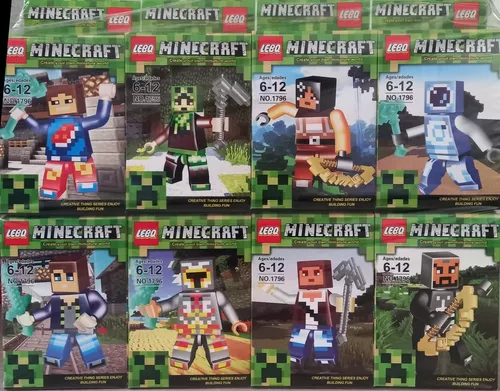 Kit 8 Bonecos Minifigure Blocos De Montar Player'S Minecraft