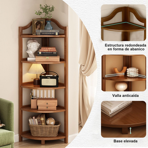 Estante Librero Esquinero Multifuncional Moderno 5 Capas Marrón