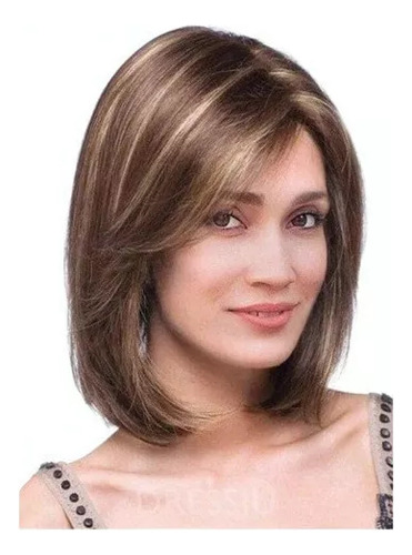 Set De Peluca Natural De Pelo Corto Y Liso De Tres Piezas,