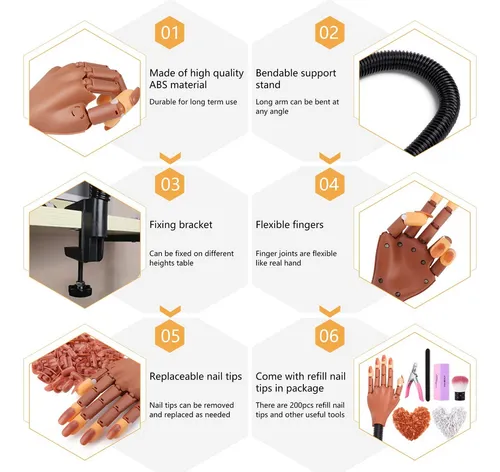 Mano Práctica Para Aplicación De Uñas Profesional+accesorios
