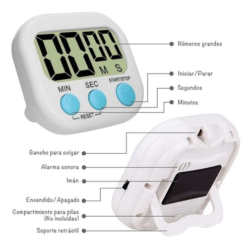 Imagen 7 de 10 de Temporizador De Cocina Cronometro Timer Con Iman Y Alarma.