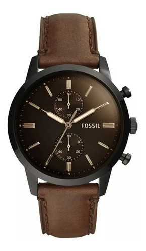 Reloj Fossil Townsman Fs5437 Marron Pulso Cuero Ejecutivo Color de la correa Marrón oscuro Color del bisel Negro