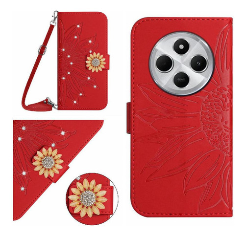 Funda For Xiaomi Redmi 14c Con Un Largo Cordón De Cuero