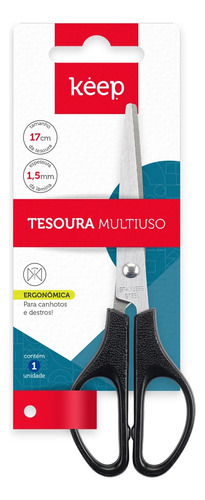 Tesoura Multiuso 17cm Blister C/ 1 Unidade Keep - Ei174