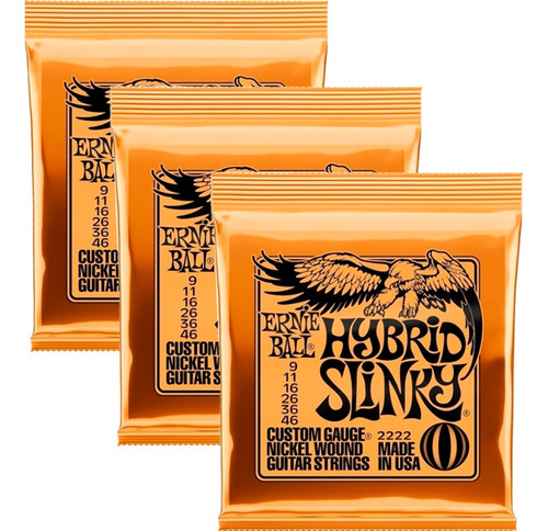 Pack X 3 Cuerdas Ernie Ball Hybrid Slinky 09 - 046 Guitarra