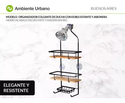 Ambiente Urbano - Organizador de Ducha Colgante Dos Estantes y Jabonera  Bambu Negro Mate