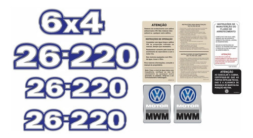 Kit Adesivos 3d Compatível Volkswagen 26-220 6x4 Mwm Cmk101 Cor EMBLEMAS 26-220 6X4 RESINADOS + ETIQUETAS