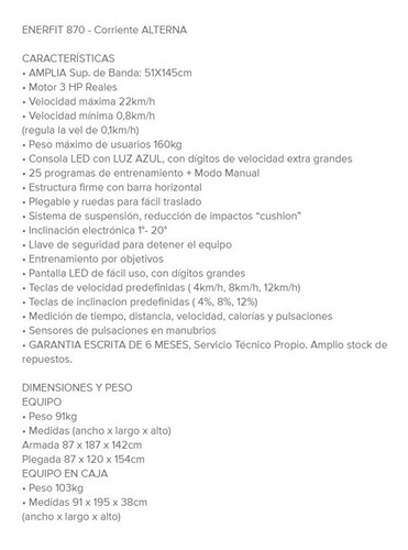 Cinta De Correr Profesional Enerfit 870 Motor Alterna