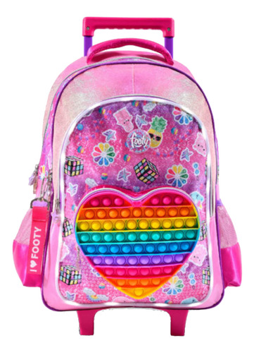 Mochila  Footy Carro 18 Pop It Heart Rosa Con Luz Led Depor