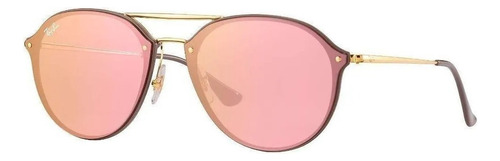 Anteojos de sol Ray-Ban Blaze Double Bridge Standard con marco de injected color gloss brown, lente pink de plástico espejada, varilla gold de metal - RB4292N