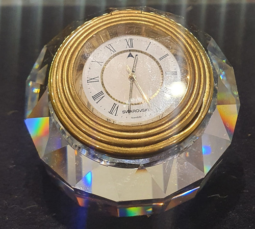 Reloj Despertador Swarovski Cristal Dorado Baño Oro Leer