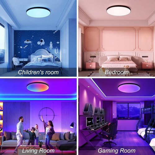 Rgb Lampara De Techo Led 24w Dormitorio Con Plafon Negra