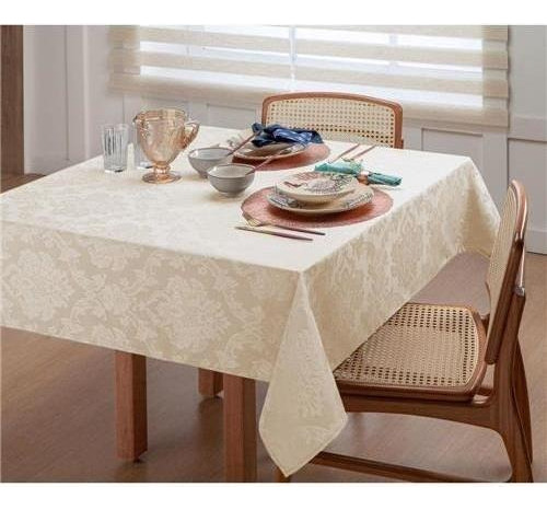 Toalha De Mesa Retangular Tecido Jacquard Palha 1,40x2,00