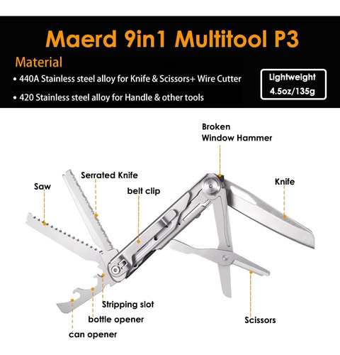 Multiherramienta De Acero Inoxidable 9 En 1 Con Clip