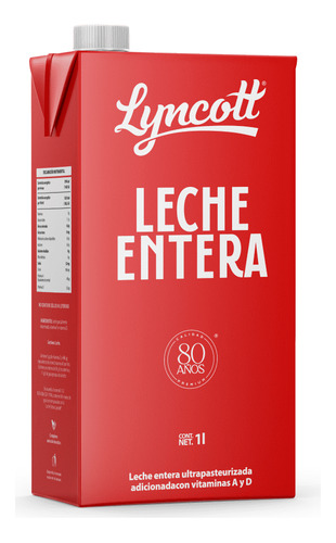  Leche Entera Lyncott 100% Pura De Vaca 1l 