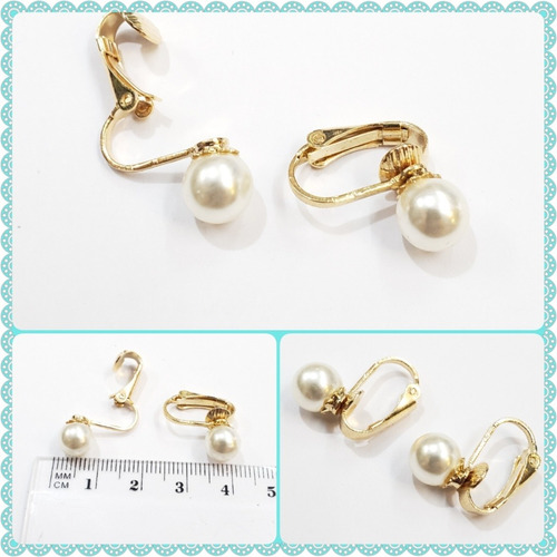 Caranas Clip Perla Estras Aros Enchapado En Oro 18k