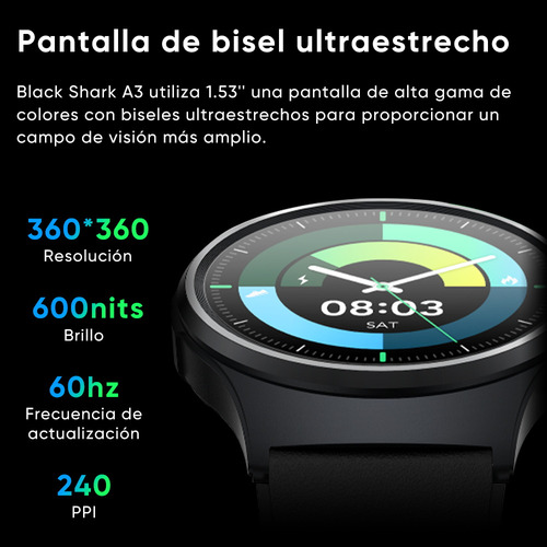 Reloj inteligente Xiaomi Black Shark A3 1.53" Tft Compatible con Android y iOS 3Atm impermeable Negro Smartwatch