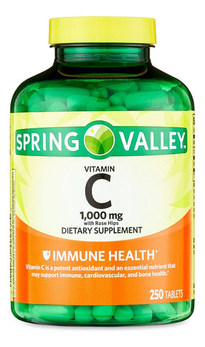 Vitamina C Spring Valley 1000mg + Rose Hipds C/250unid Eua