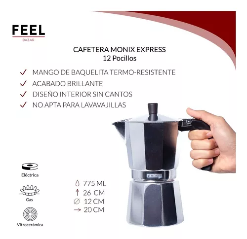 Cafetera Italiana Monix Vitro 12 Tazas Aluminio Express