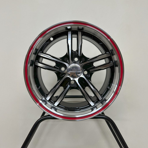 Llanta Deportiva Bk319 R14 4x100 Chevrolet Renault Toyota Vw Diamantado Negro / Linea Roja