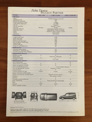 Folleto Agencia Original Peugeot Partner Furgon Olivos - Zwt