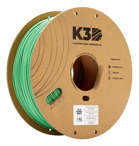 Filamento K3d Pla Verde Mate 1.75mm 1kg