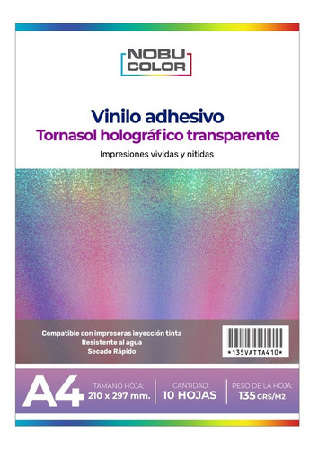 Vinilo Adhesivo Tornasol Transparente A4 - 135grs - 10 Hojas