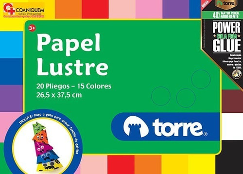 Carpeta Papel Lustre 15 Colores 20 Laminas Torre