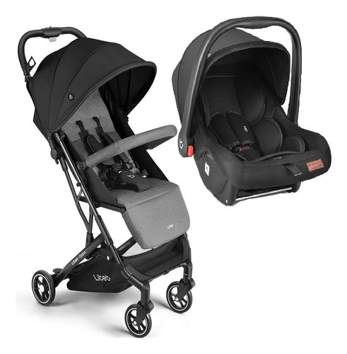 Combo Carrinho Bebê Oppa Pt/cz + Bebê Conforto Litet Bb465k Cor Preto/Cinza