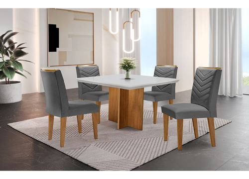 Conjunto Mesa Olímpia 90cm Em Mdf 4 Cadeiras Liz Moderna Cor Lin.grafite/off White/imbuia Desenho Do Tecido Das Cadeiras Liso