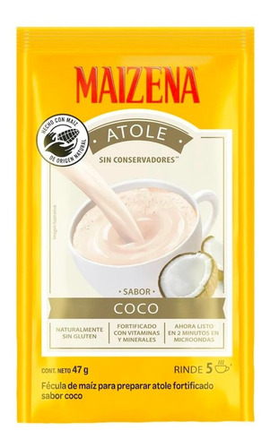 Imagen 1 de 2 de Maizena Fecula De Maiz Atole Sabor Coco Libre De Gluten 47g