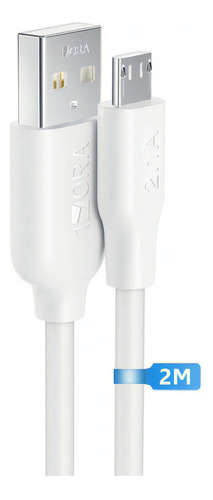 Cable Micro Usb V8 2 Metros 2.1a 1hora Color Blanco