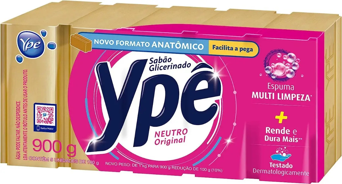 Sabão Em Barra Com 5 Unidades Neutro 800g Ypê