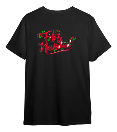 Remera Negra Hombre Estampada Vinilo Navidad Fiestas Regalo