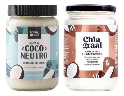 Combo Aceite Coco Chia Graal Sabor Virgen Y Neutro X660ml