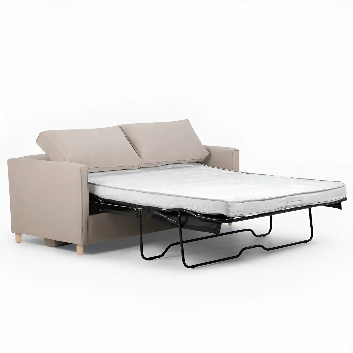 Sofa Cama Rosen Lido 3 Cuerpos Pata De Madera Tela Latte Beige