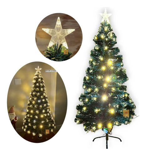 Árvore De Natal Led Fibra Ótica Cristal 150cm Luzes Bivolt