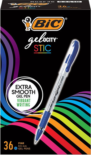 Bic Gel-ocity Smooth Gel Pen, Fine Point (0.5mm), Blue, For