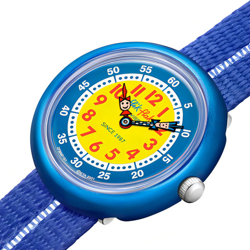 Reloj Flik Flak Retro Blue Para Niños Zfbnp187 Correa Azul Color de la malla Azul marino Color del fondo Amarillo
