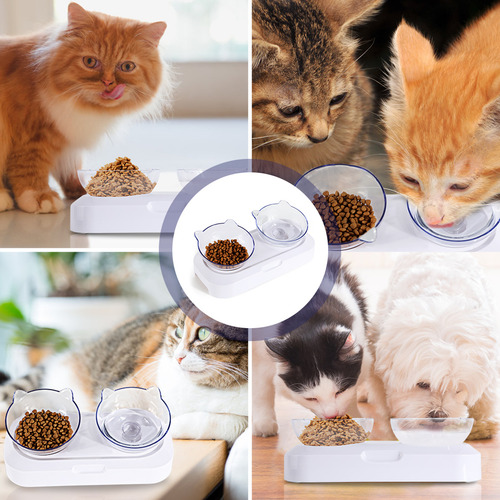 Cuenco Transparente Para Gatos Doble Y Ajustable En Plástico