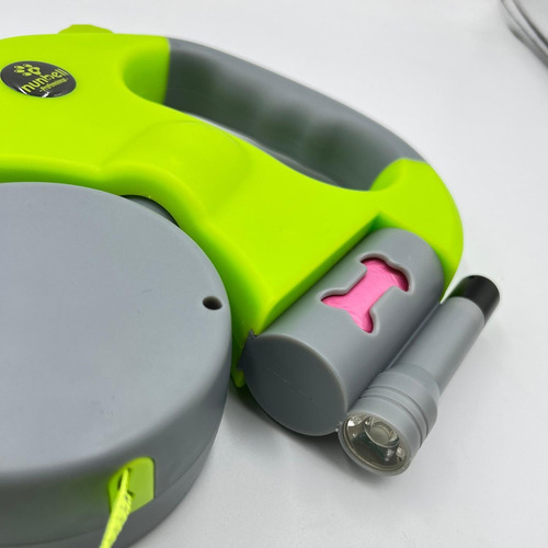 Correa Retráctil Doble Perro Gato Luz 3m Color Verde 12kg